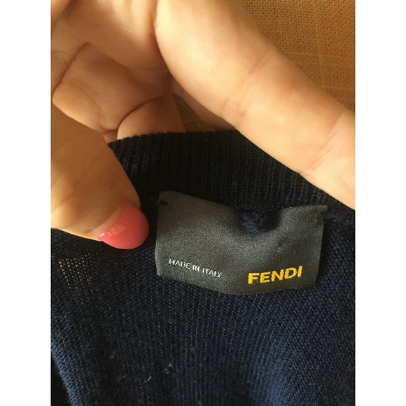 Fendi Women's Sweater Long Sleeve Crew Neck Stretch Authentic Dark Blue Size S - Picture 6 of 6